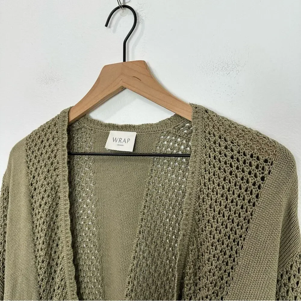 Wrap London Open Front Knit Cardigan Olive Green size 10 - Picture 3 of 6